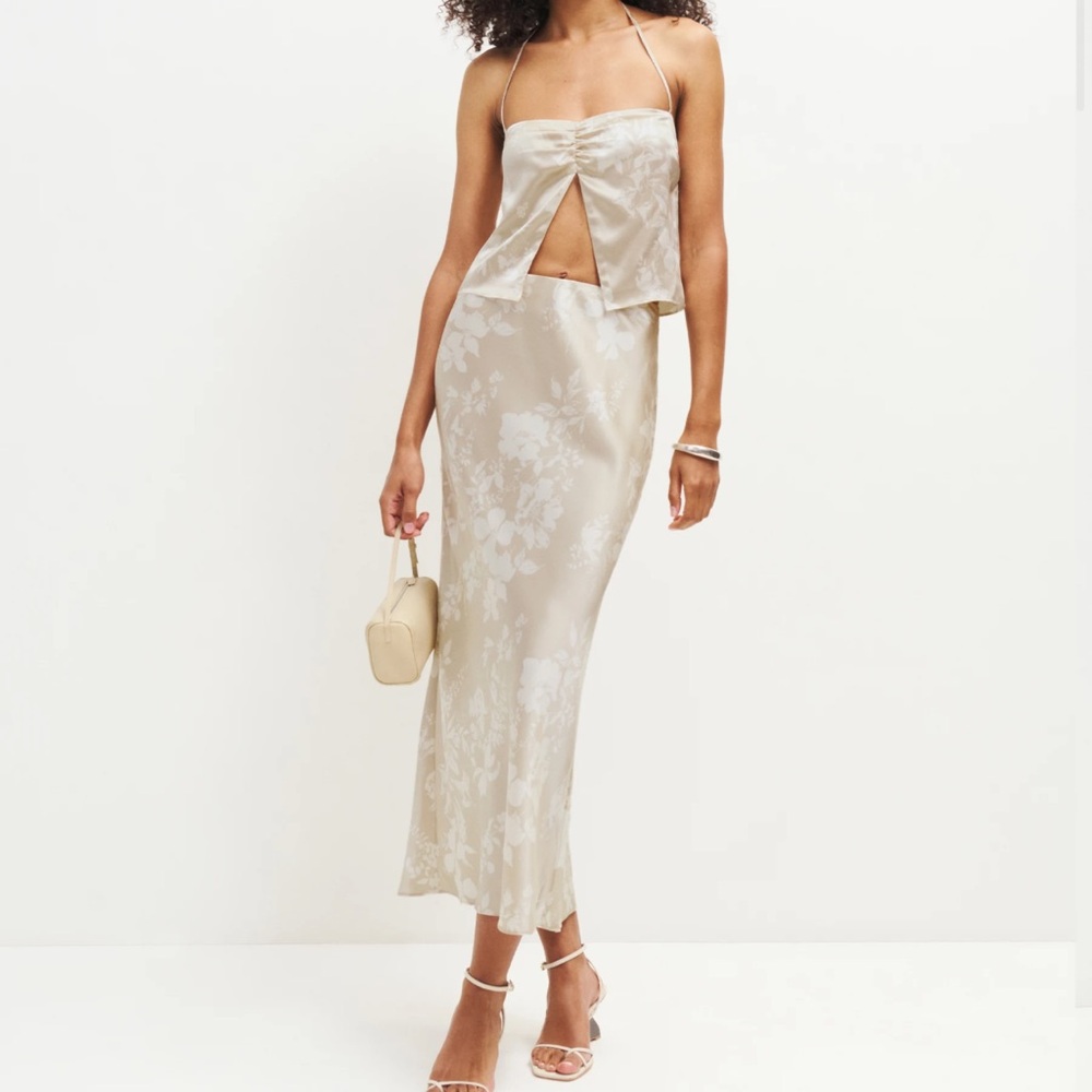 Reformation Beba silk two piece set in ivory size 6